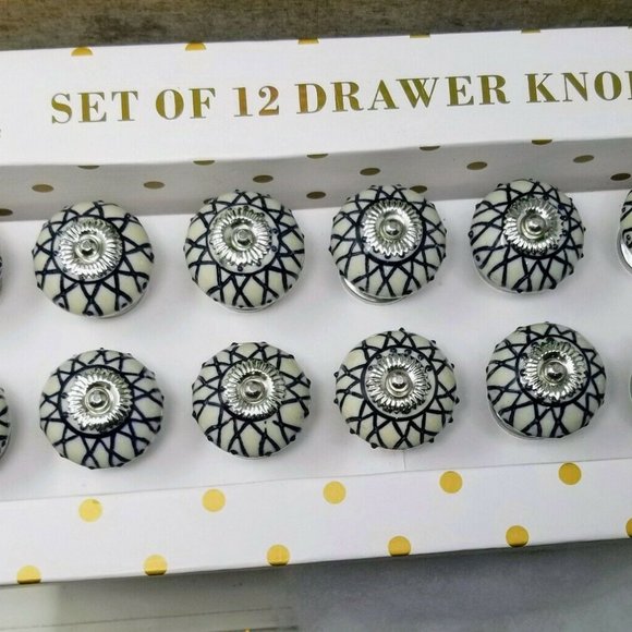 CASA DECOR CERAMIC Blue Drawer Cabinet Pulls Knobs 12 Drawer Door Pulls Artsy - Picture 1 of 8